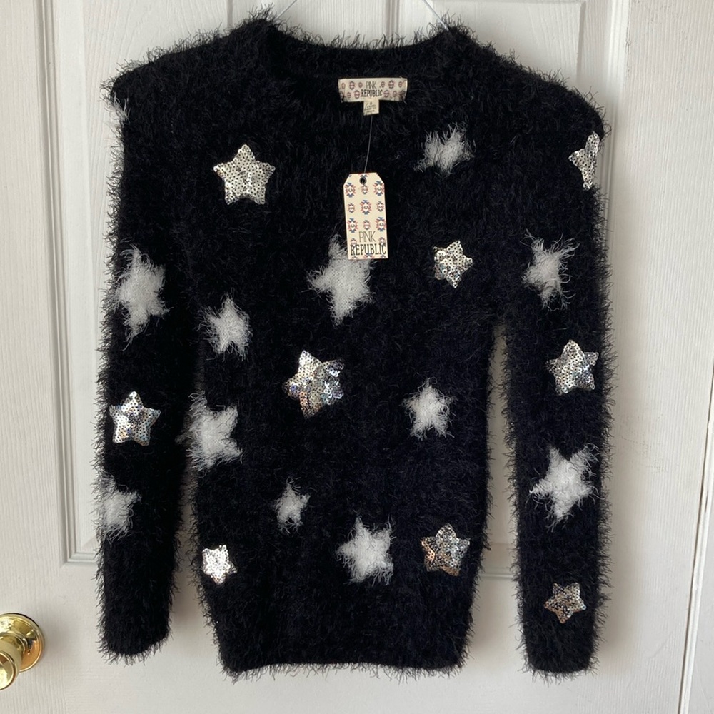 NWT Pink Republic Long Haired Star Sequins Sweater Sz S 7/8